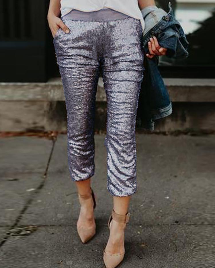 

Sexy Patchwork Sequins Pants, Silver
