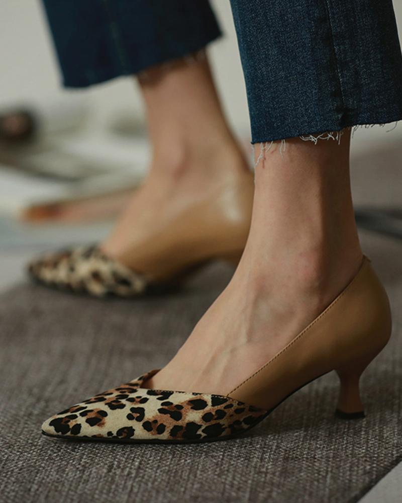 

Pointed Toe Cheetah Print Suede Patch Heels, Apricot