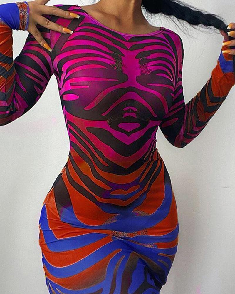 

Zebra Stripe Print Bodycon Dress, Multicolor