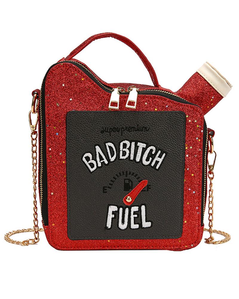 

Glitter Letter Pattern Funny Fashionable Crossbody Bag, Red