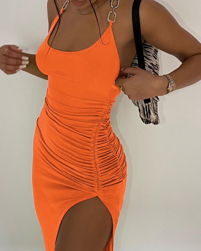 

Halter Chain Strap Backless Drawstring Dress, Orange