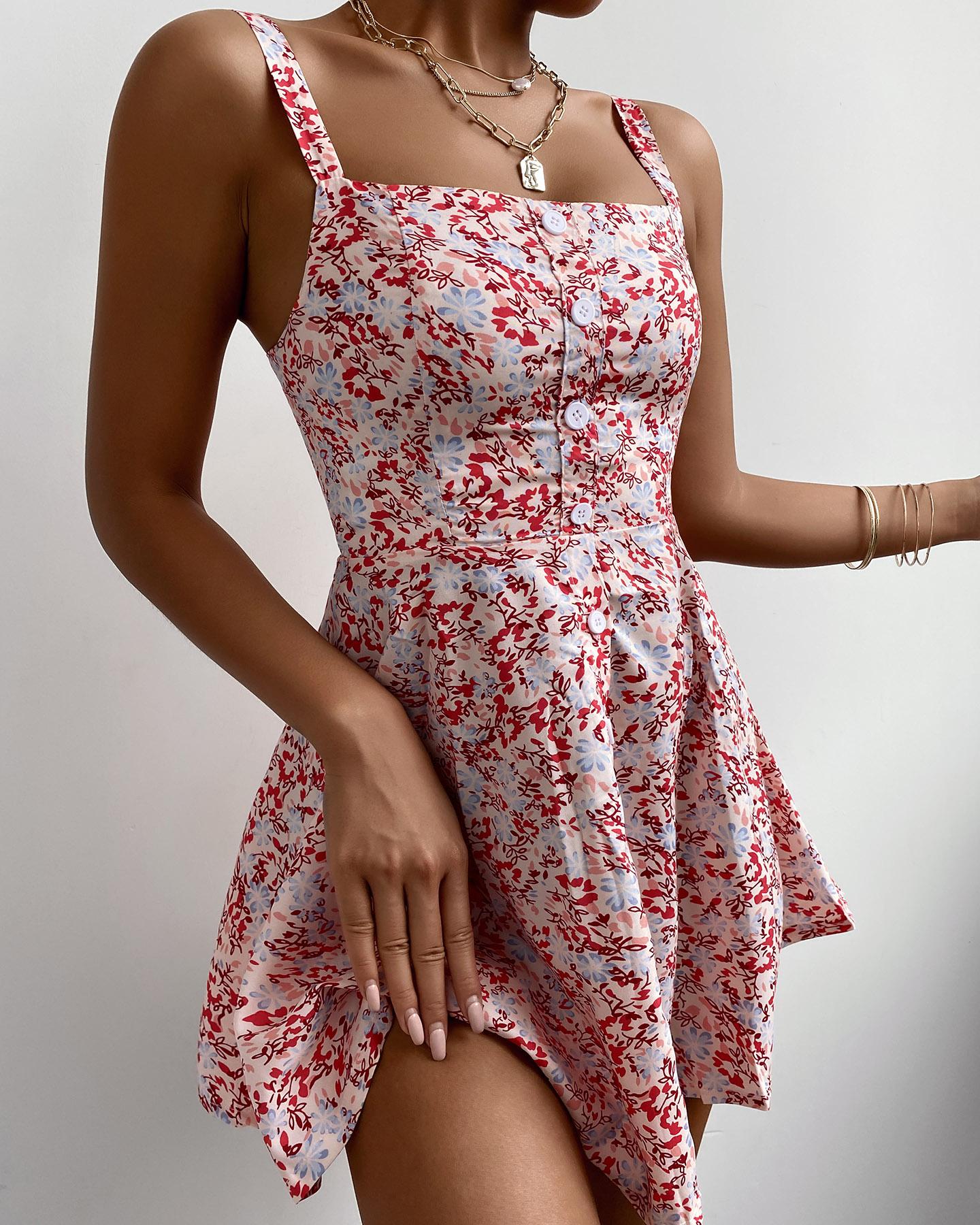 

Spaghetti Strap Ditsy Floral Print Mini Dress, Orange