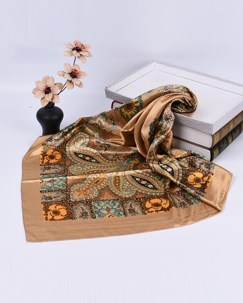 

Vintage Paisley Print Satin Square Scarf Headband, Khaki