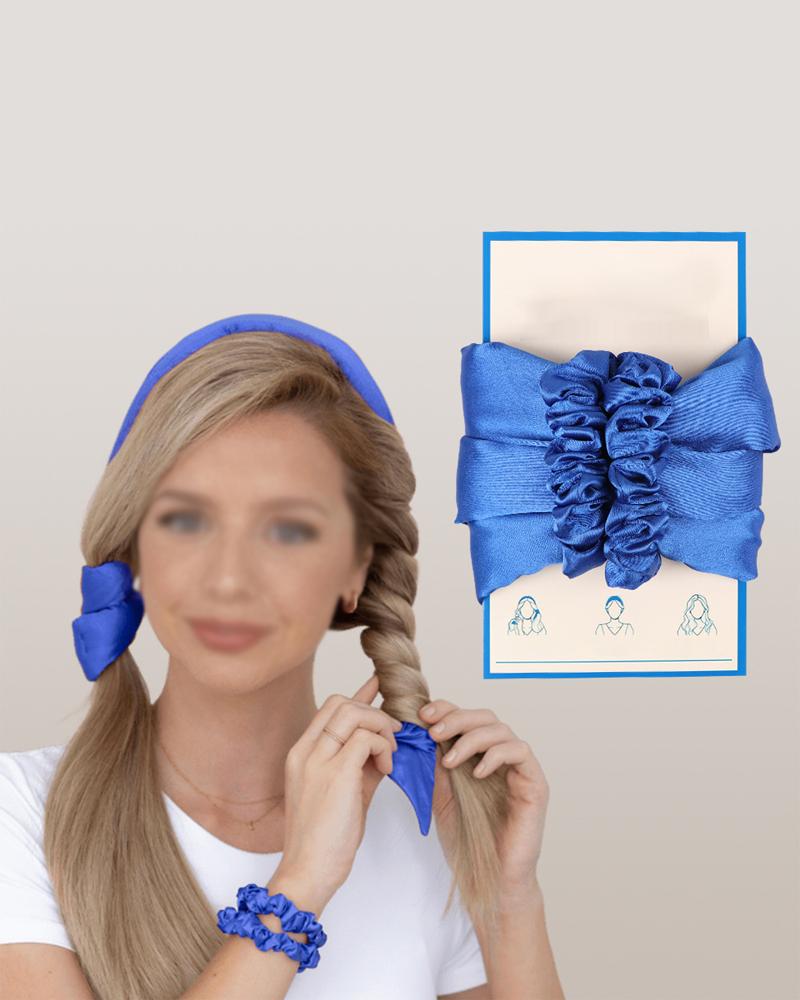 

Hair Curling Ribbon Heatless DIY Curl Rod Roller Flexible Portable Sleeping Headband Hair Curler, Blue