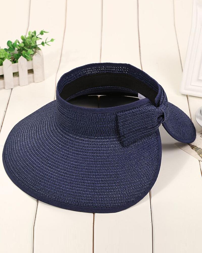 

Bowknot Design Wide Brim Sun Visor Straw Hat, Purplish blue