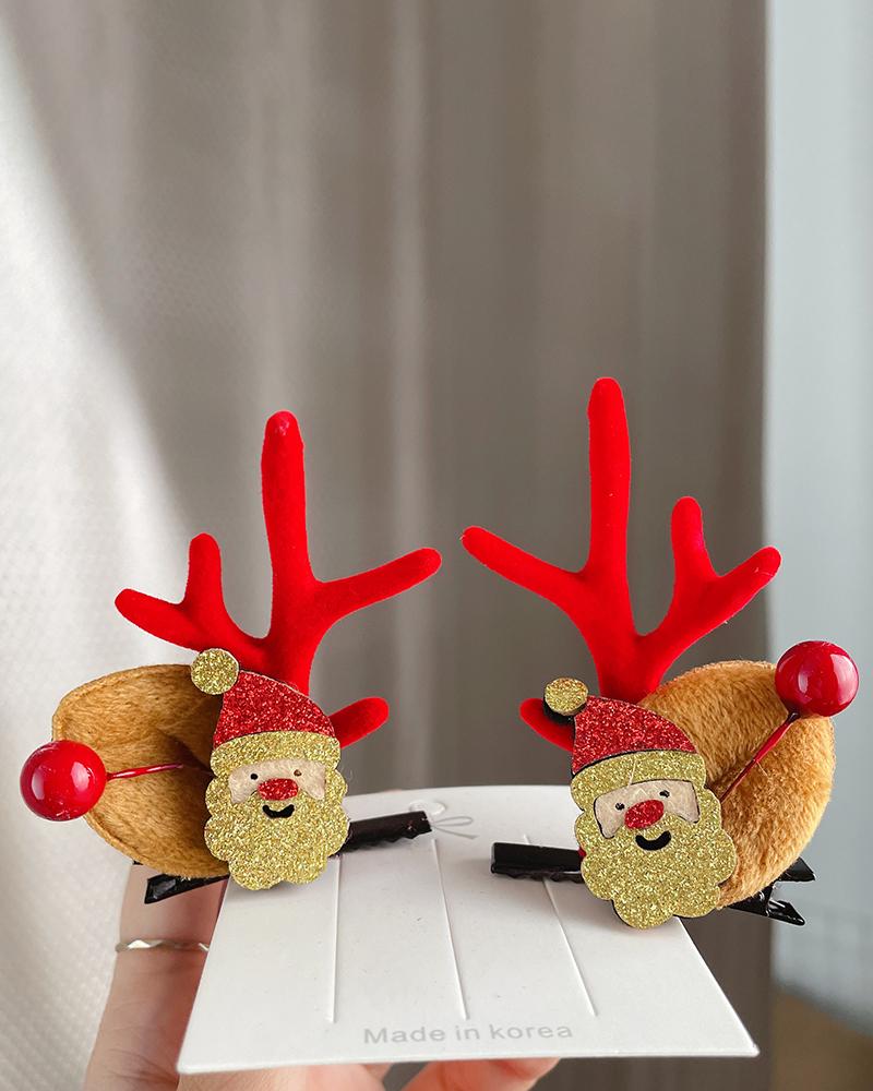 

2pcs Christmas Rhinestone Antler Decor Hair Clip, Style6