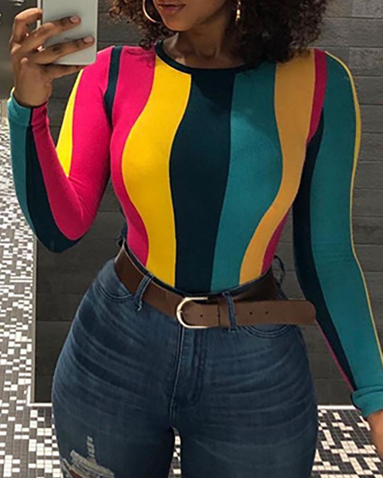 

Colorful Stripes Long Sleeve T-Shirt, Multicolor