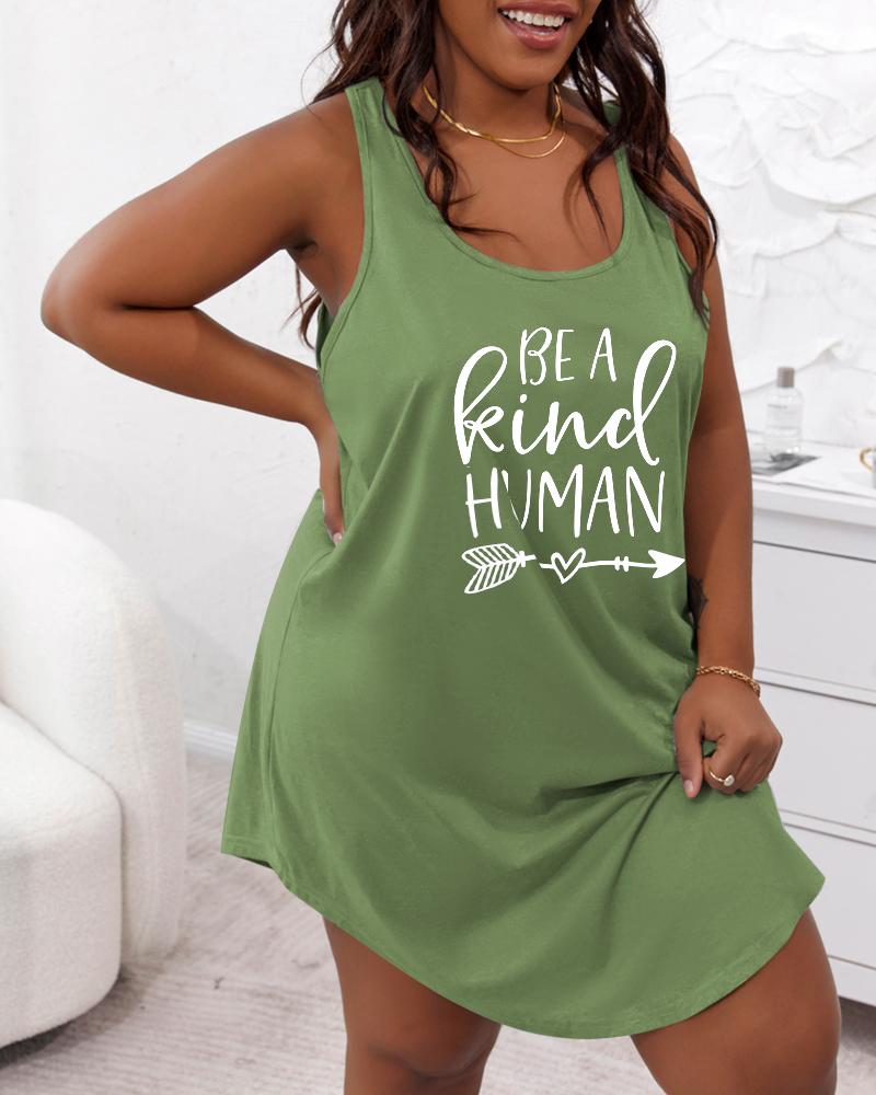 

Plus Size Be A Kind Human Graphic Print Sleep Dress, Green