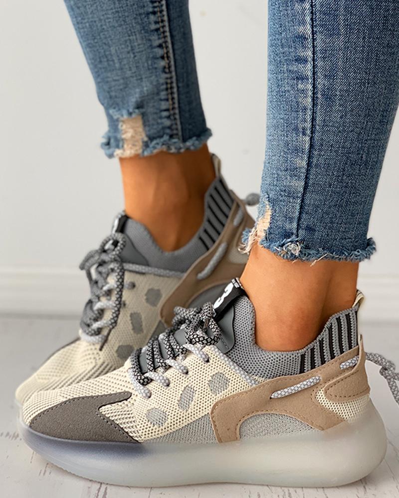 

Colorblock Lace-up Breathable Knit Casual Sneaker, Gray