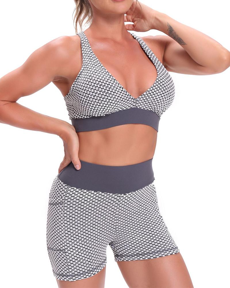 

Sleeveless Patchwork Skinny Fishnet Bras, Gray