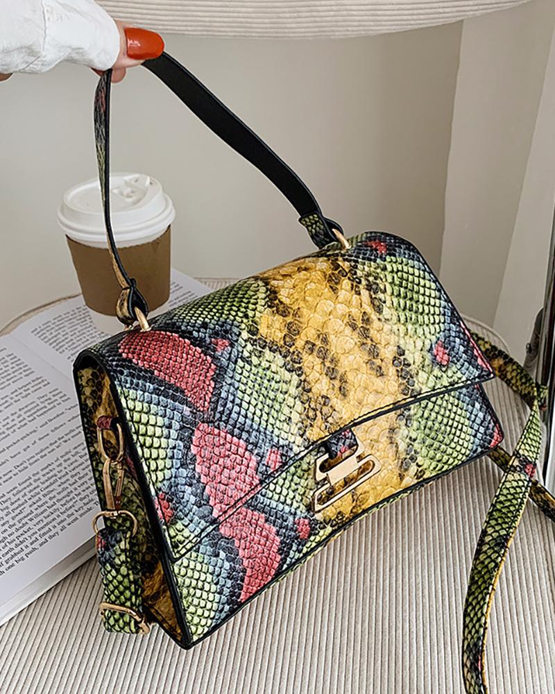 

Snakeskin Top Handle Shoulder Bag, Yellow