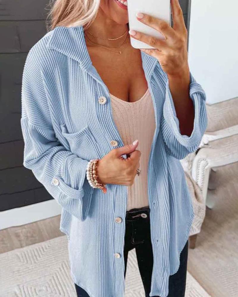 

Roll Up Sleeve Buttoned Pocket Design Shacket, Blue