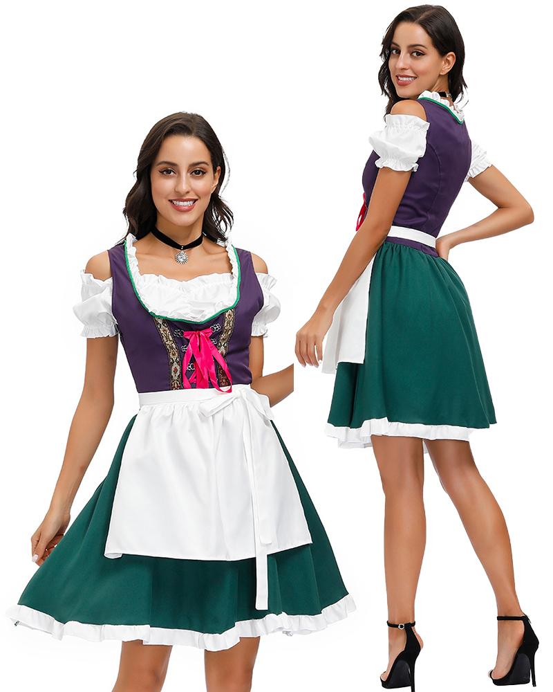 

Cold Shoulder Carnival Party Oktoberfest Beer Girl Bar Cosplay Costume, Green