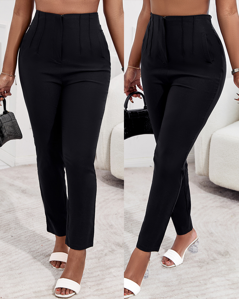 

High Waist Cropped Work Pants, Black