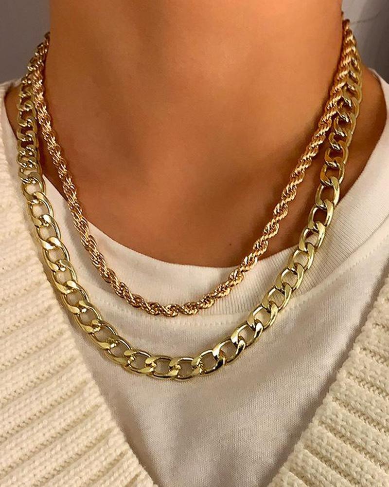 

2pcs Twisted Multi-layer Chain Necklaces Set, Gold