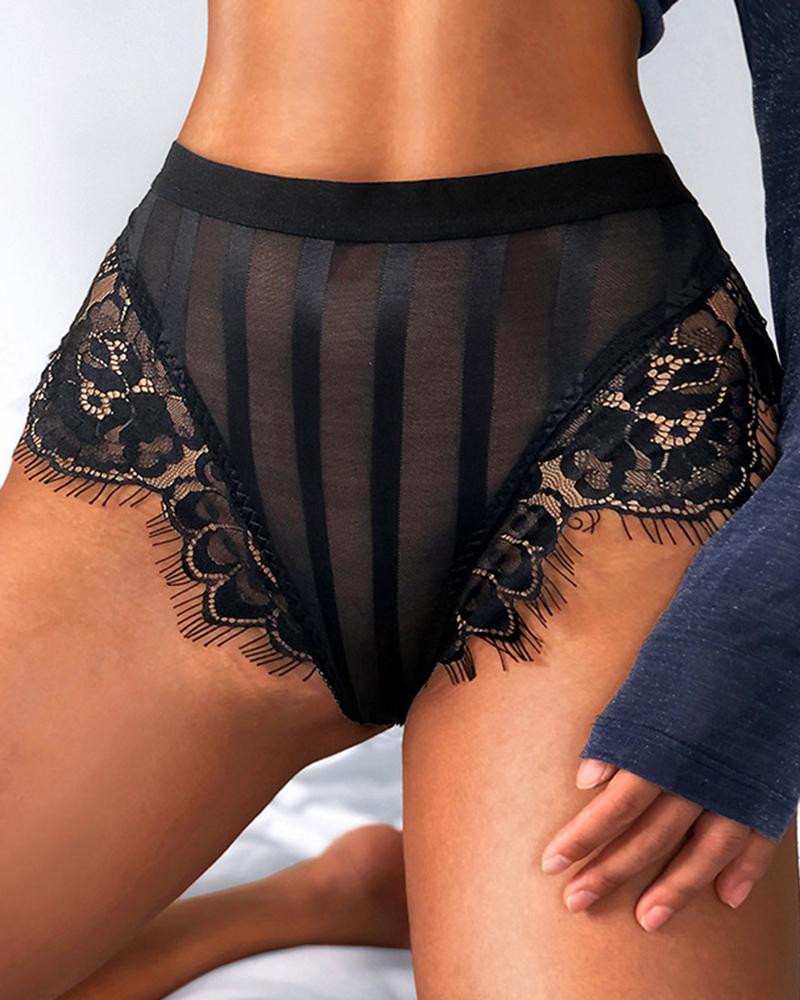 Striped Crochet Lace Patch Panty