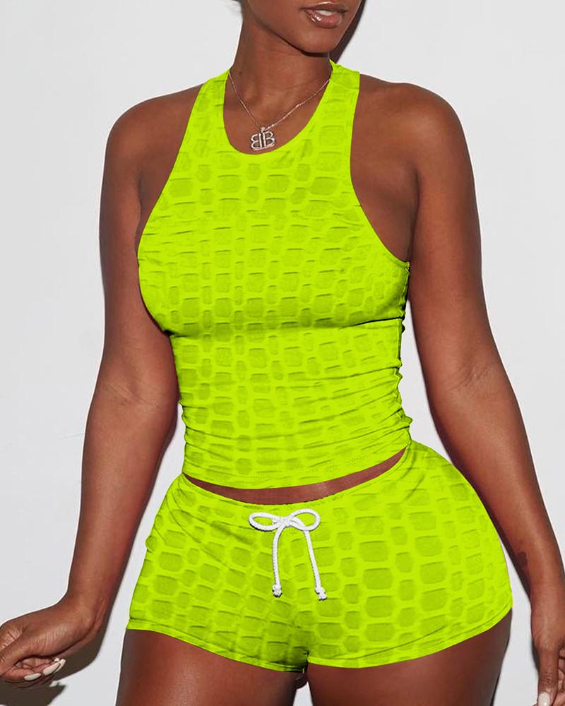 

Bubble Textured Drawstring Active Sets, Green