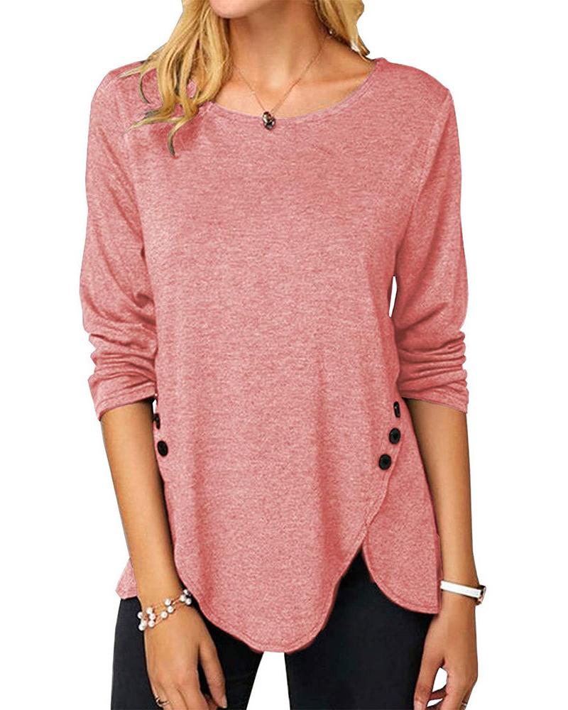 

Button Design Long Sleeve Casual Top, Pink