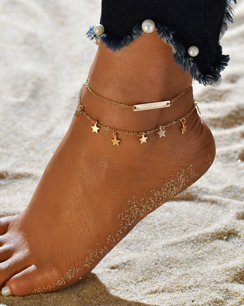 

1pc Star Decor Layered Chain Anklet, Gold