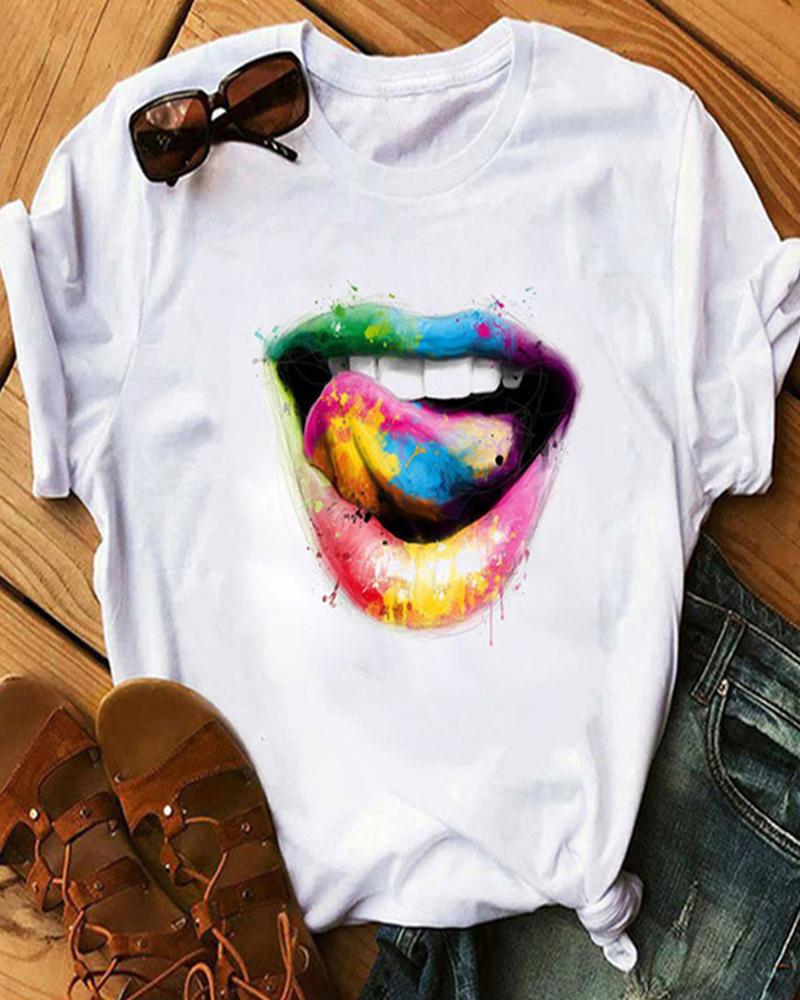 

Lip Print Short Sleeve Casual T-shirt, Style8