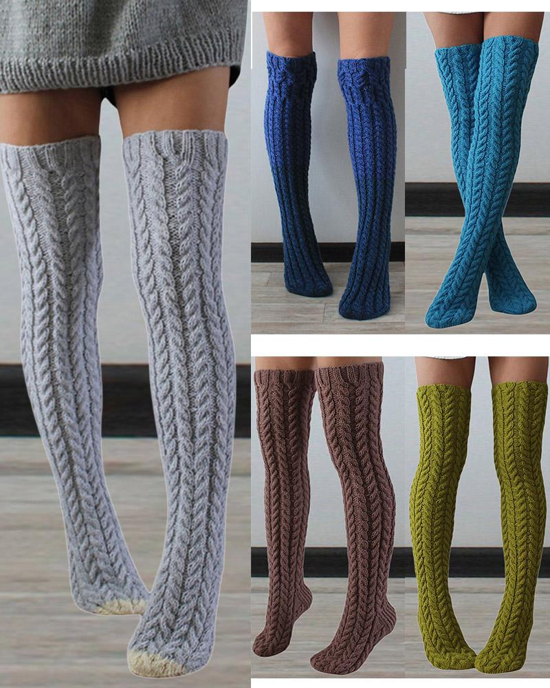 

1Pair Thigh High Cable Knit Leg Warmers Long Boot Socks, Gray