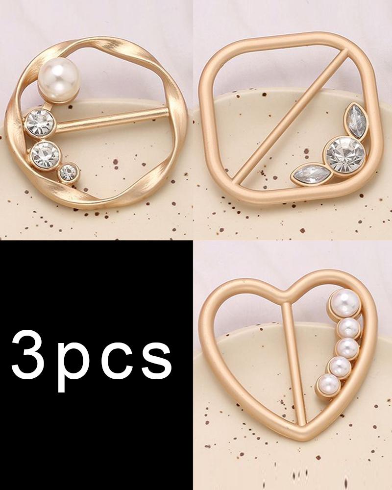 

3pcs Rhinestone Pearls Decor Tee Decoration Buckles Set, Style2