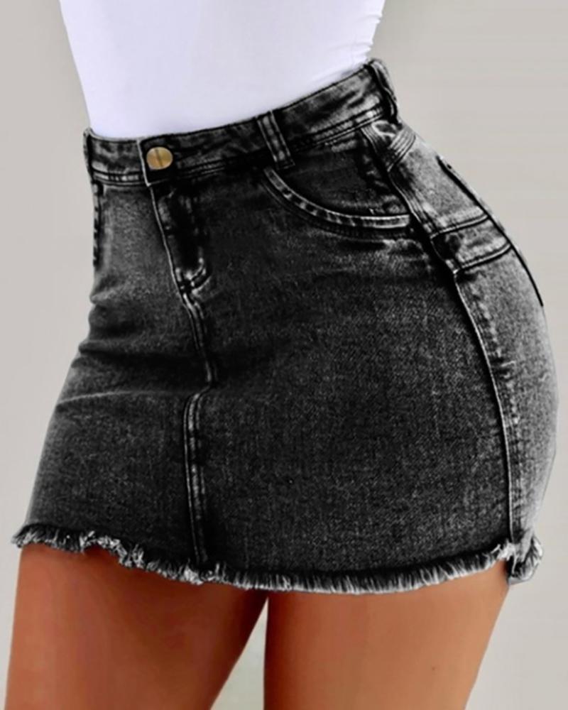 

Denim High Waist Mini Skirt, Black