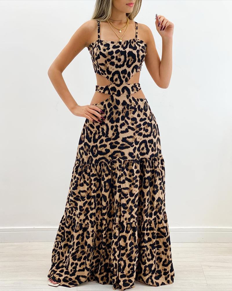 Vestido largo con cintura recortada y estampado de leopardo