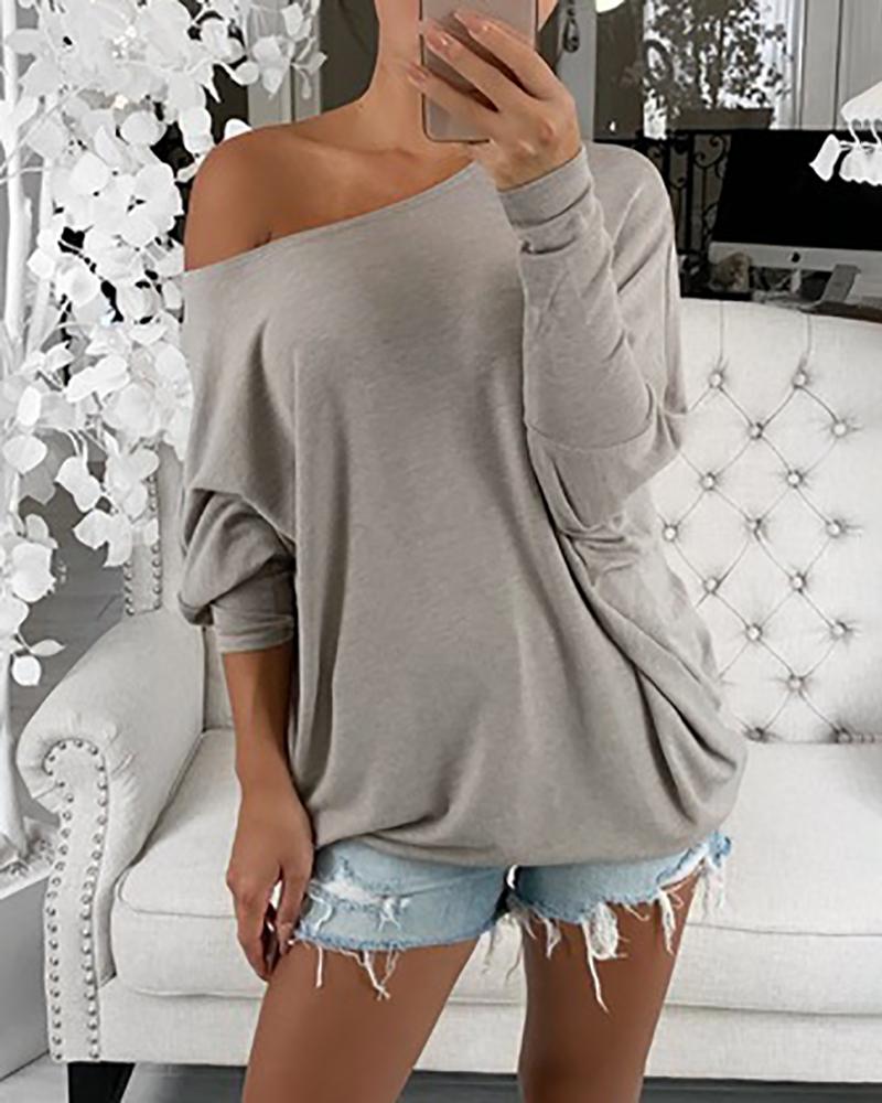 

Round Neck Long Sleeve Casual Top, Gray