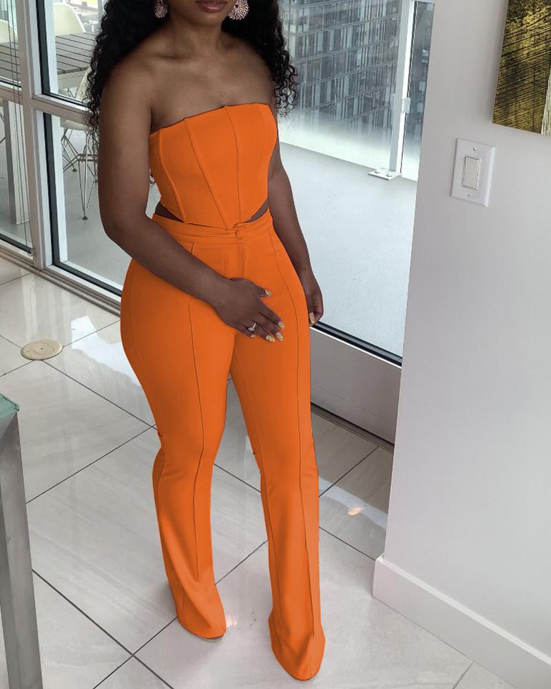 

Zipper Back Crop Tube Top & Straight Leg Pants Set, Orange