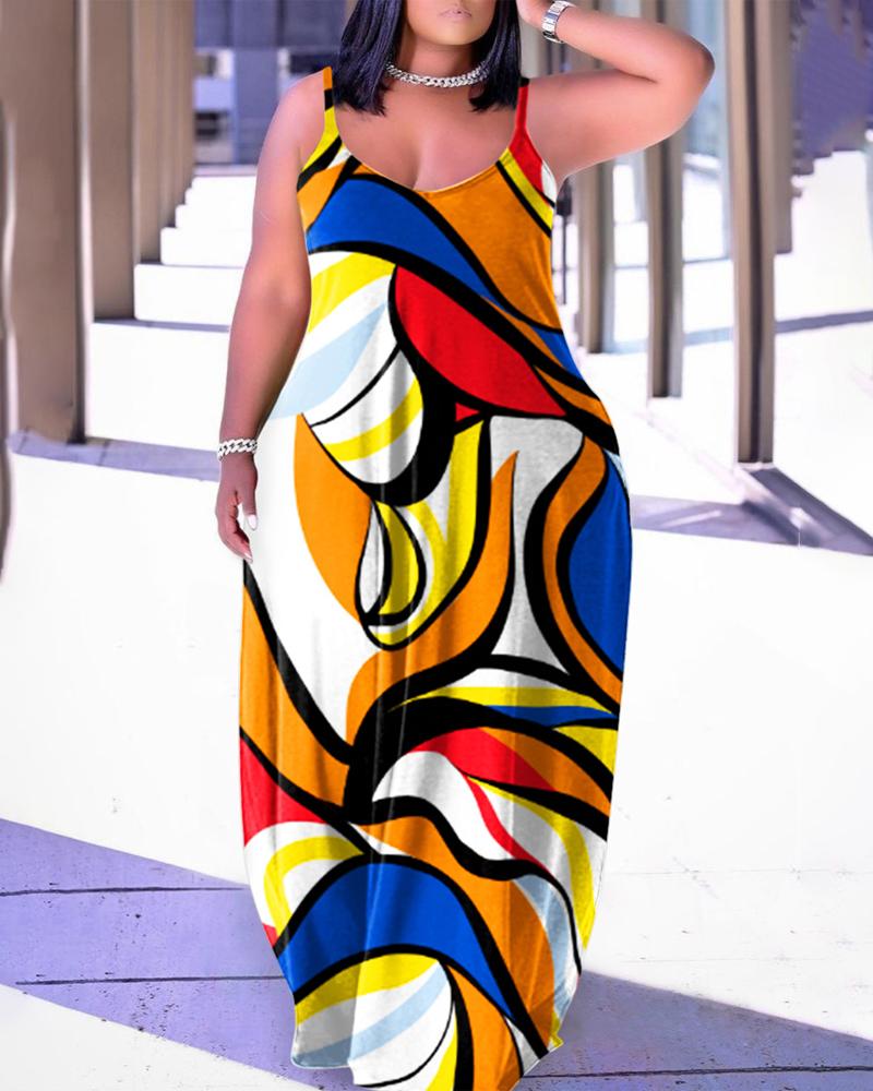 

Plus Size Abstract Print Spaghetti Strap Maxi Dress, Orange