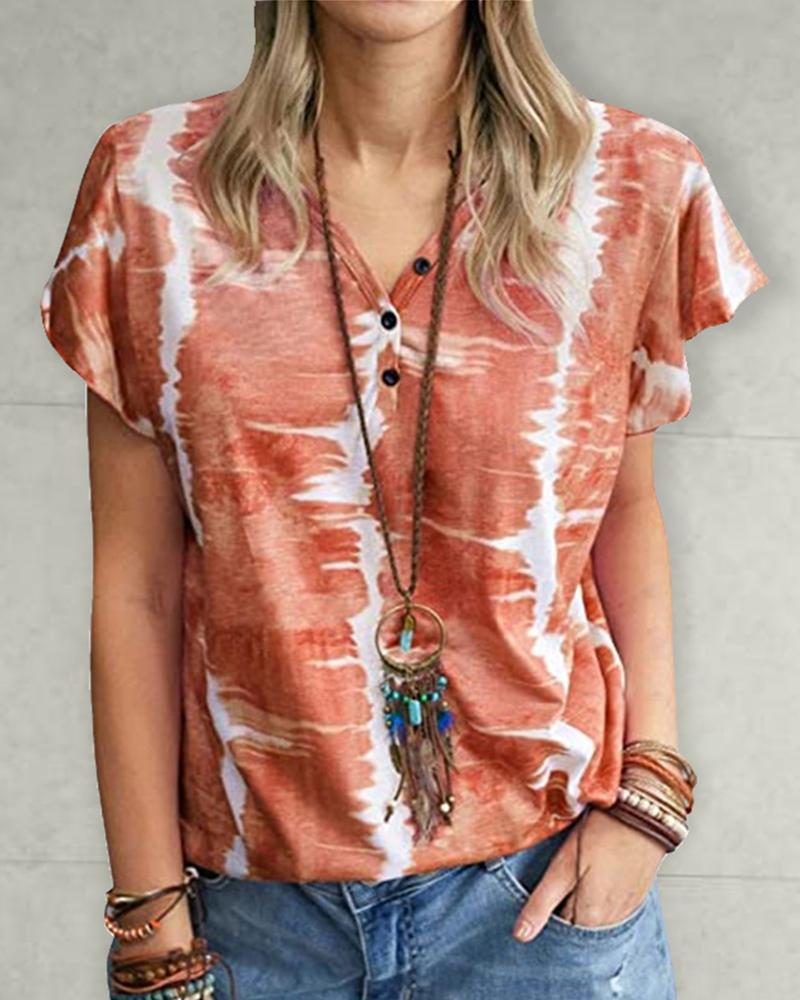 

Tie Dye Short Sleeve Loose T-shirts, Red