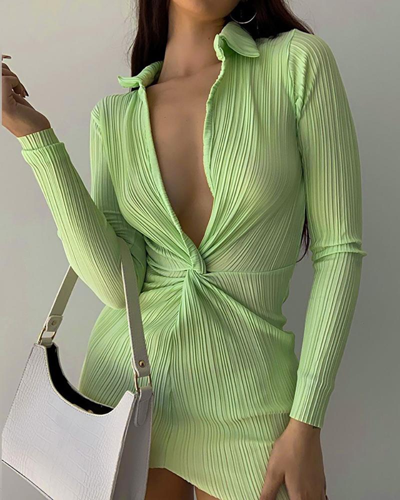 

Long Sleeve Ruched Twisted Bodycon Dress, Green