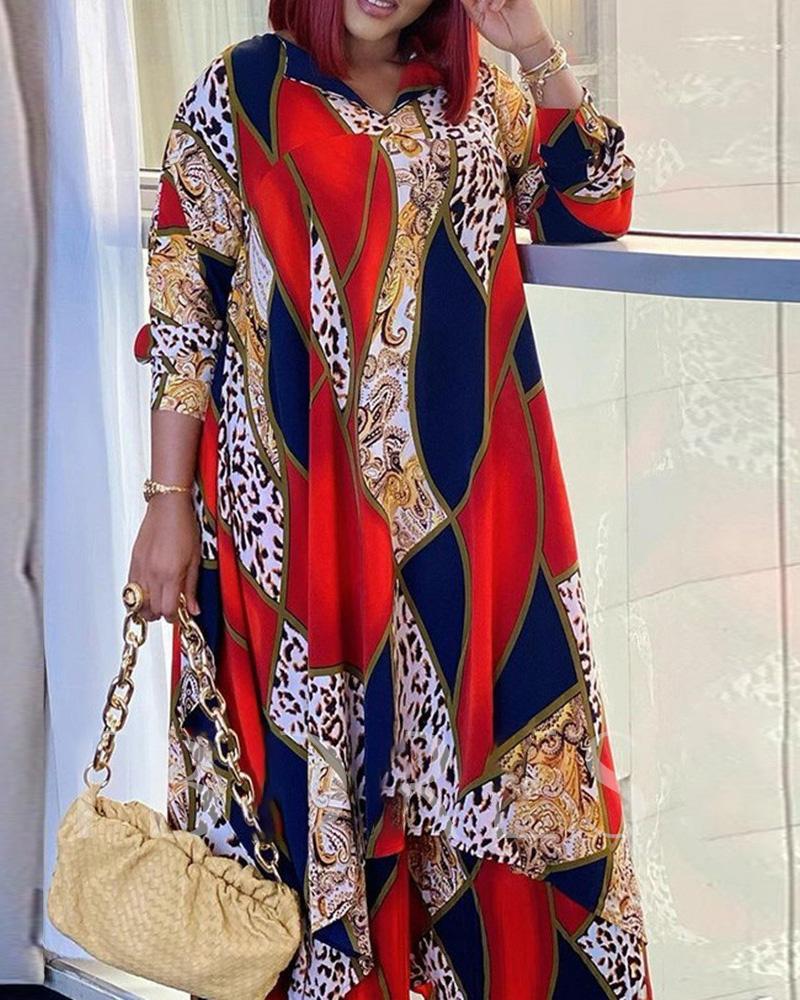 

Cheetah Paisley Print Colorblock Shirt Dress, Multicolor