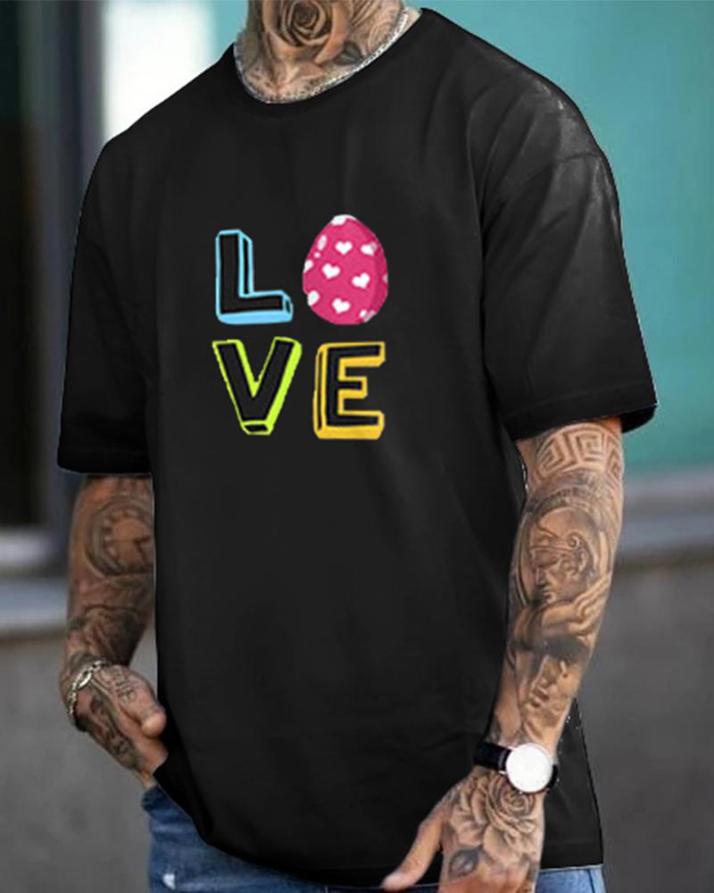 

Easter Day Egg Letter Print Short Sleeve T-shirt, Black
