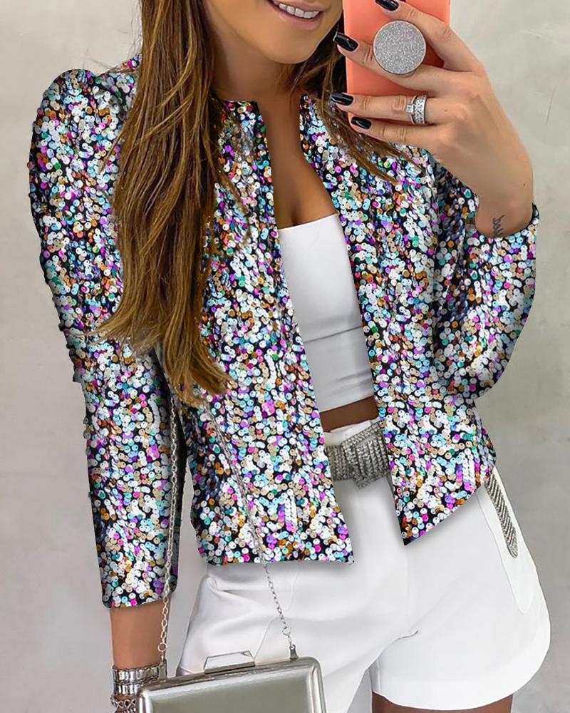 

Glitter Long Sleeve Sequins Coat, Multicolor