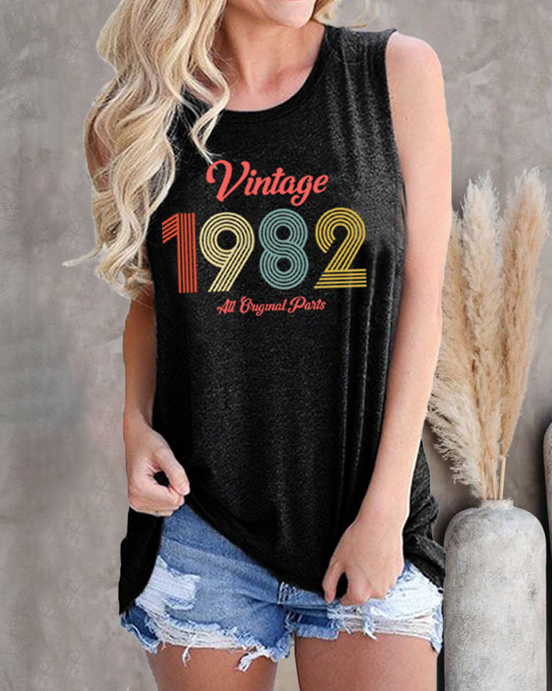 

Letter Print Casual Tank Top, Black