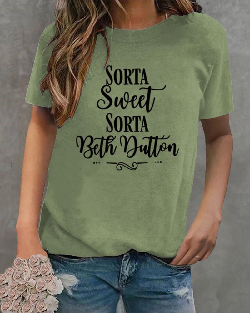 

Sorta Sweet Letter Print Casual T-shirt, Light green