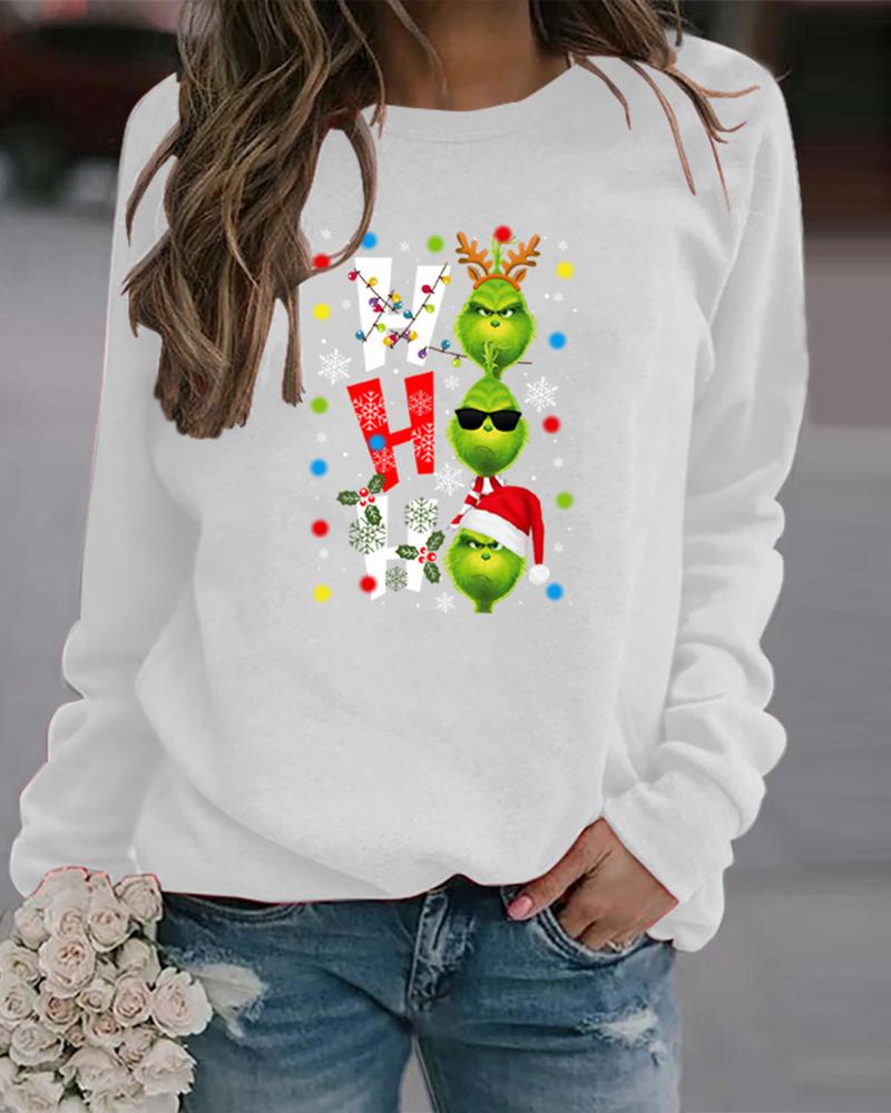 

Christmas Letter Cartoon Print Long Sleeve Top, White