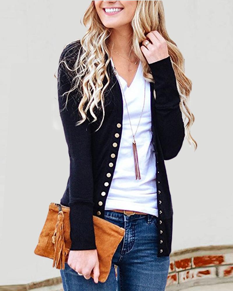 

Long Sleeve Button Front Coat, Black