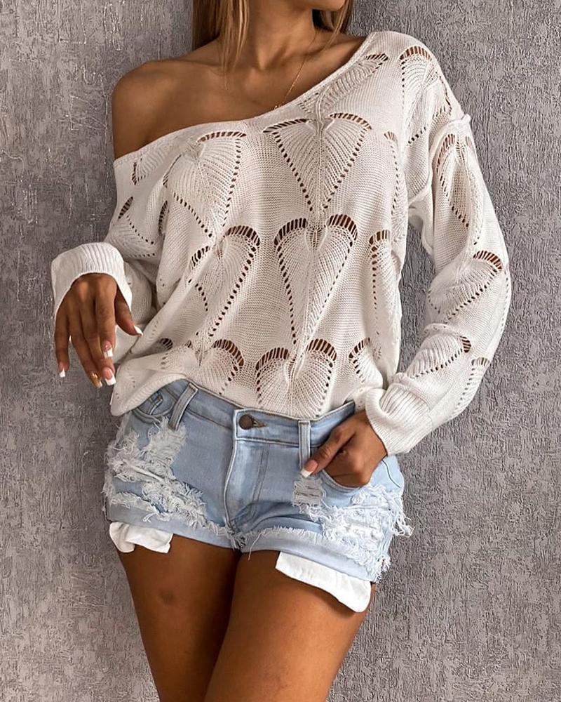 

Long Sleeve Open Knit Sweater, Style1