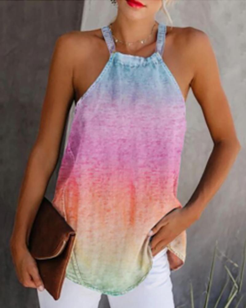 

Halter Butterfly / Tie Dye Print Casual Tank Top, Multicolor