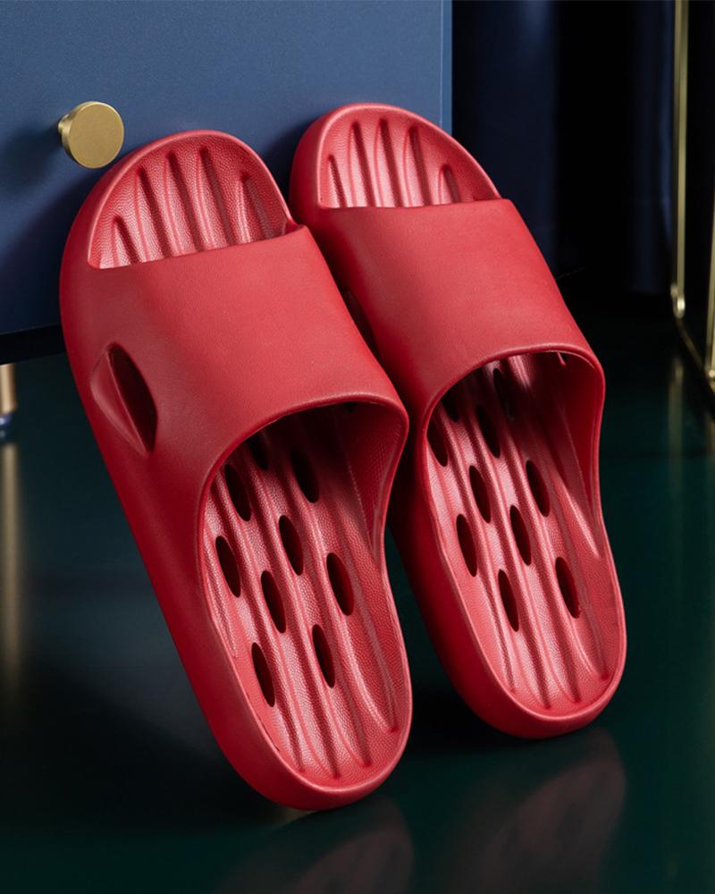 

Solid Open-toe Flat Cut-out Slippers, Red
