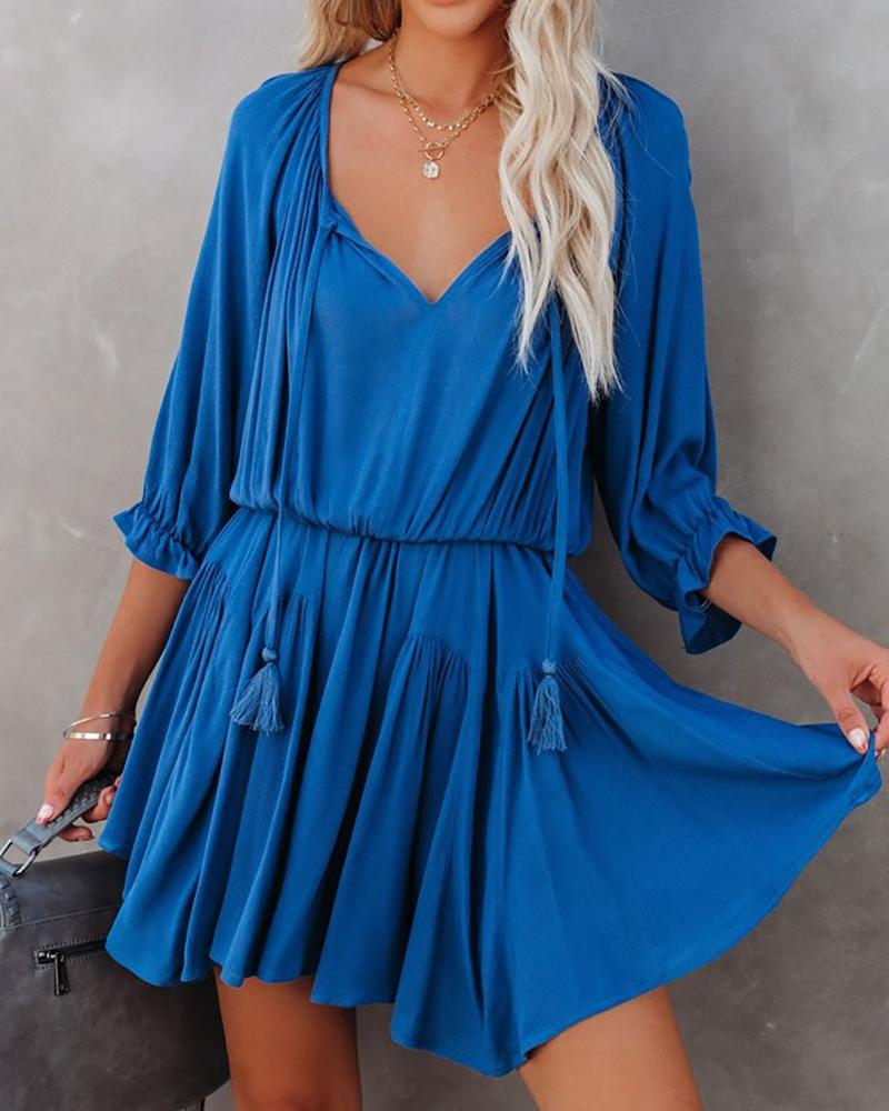 

Tassel Design Ruched Casual Dress, Blue