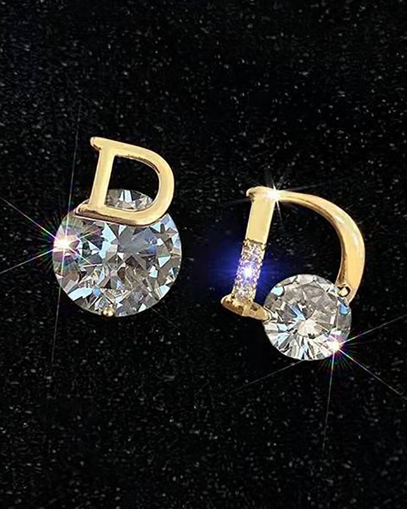 

1Pair Letter Pattern Rhinestone Earrings, Gold