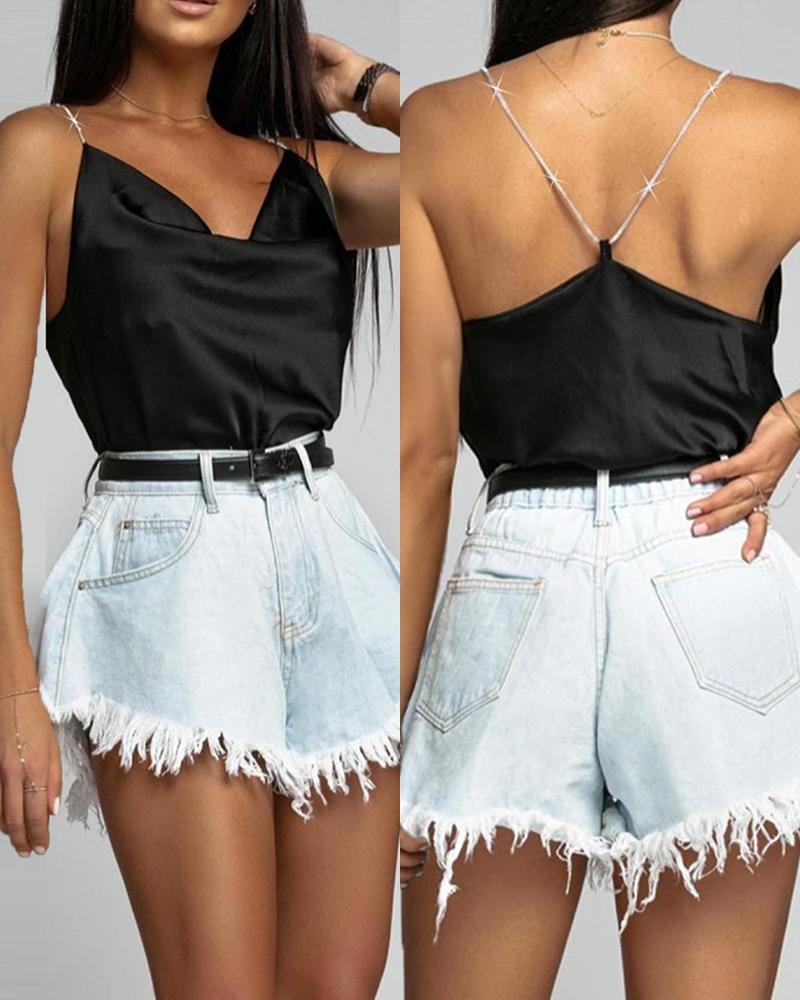 

Cowl Neck Open Back Cami Top, Black