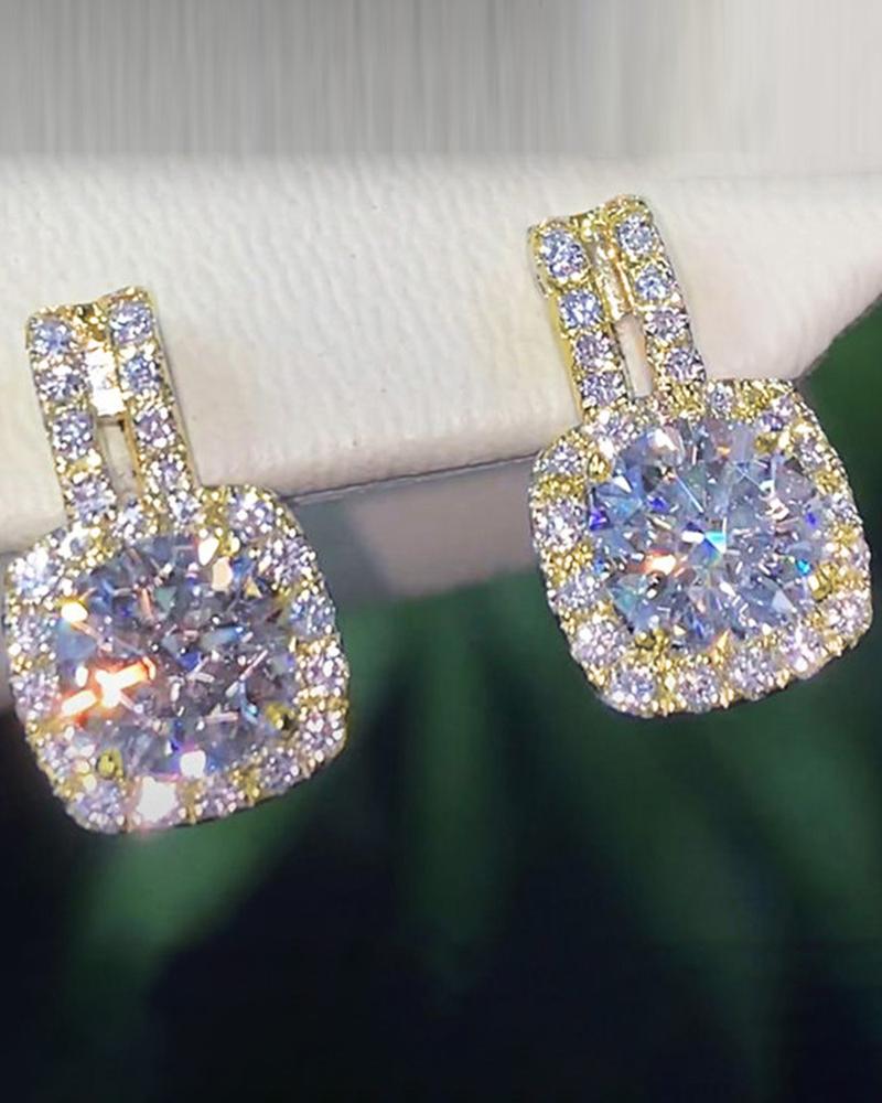 

1Pair Geometric Rhinestone Zircon Hollow Out Earrings, Gold