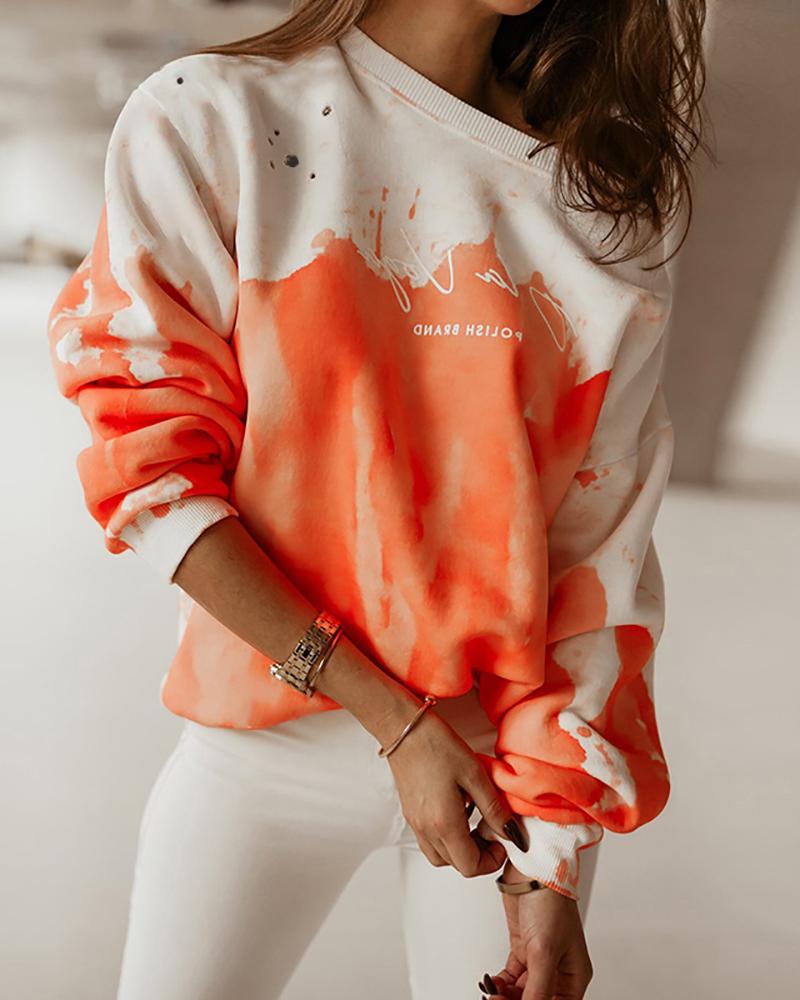 

Long Sleeve Letter Tie Dye Print Sweatshirt, Orange
