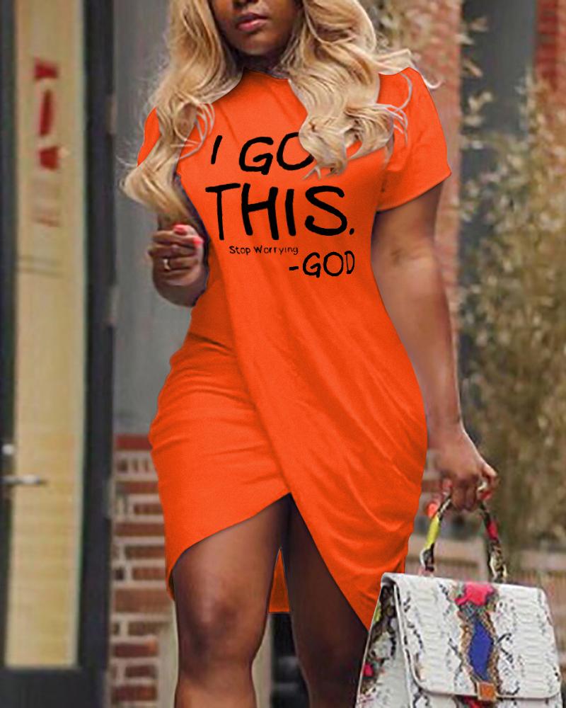 

I Got This Print Overlap Wrap Casual Dress, Orange