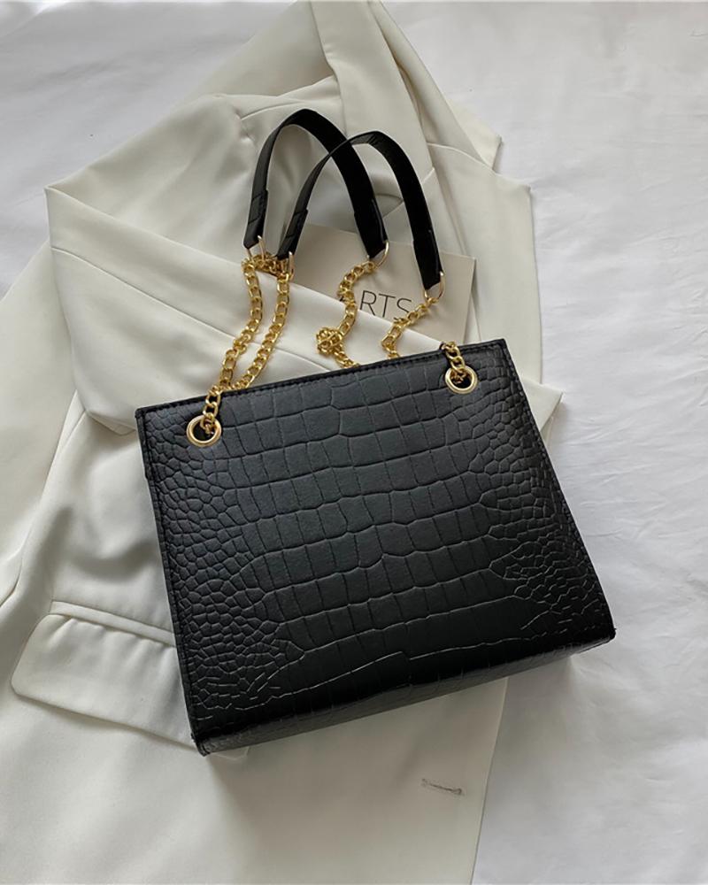 

Croc Embossed Square Shoulder Bag, Black